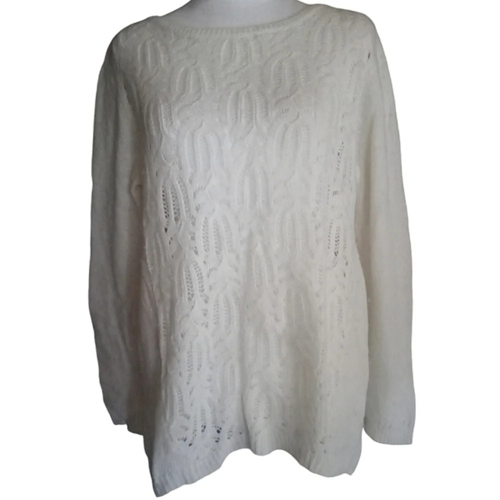 Sundance Chunky Cable Open Knit Lambswool Alpaca Blend Cream Sweater Size Medium